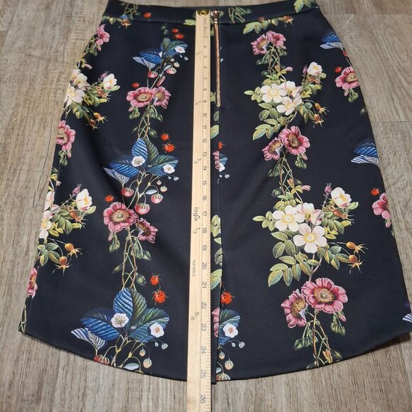 Ted Baker London Botanical Size 3 Ladybug Print Pencil Skirt With Asymmetric Hem - Picture 8 of 8